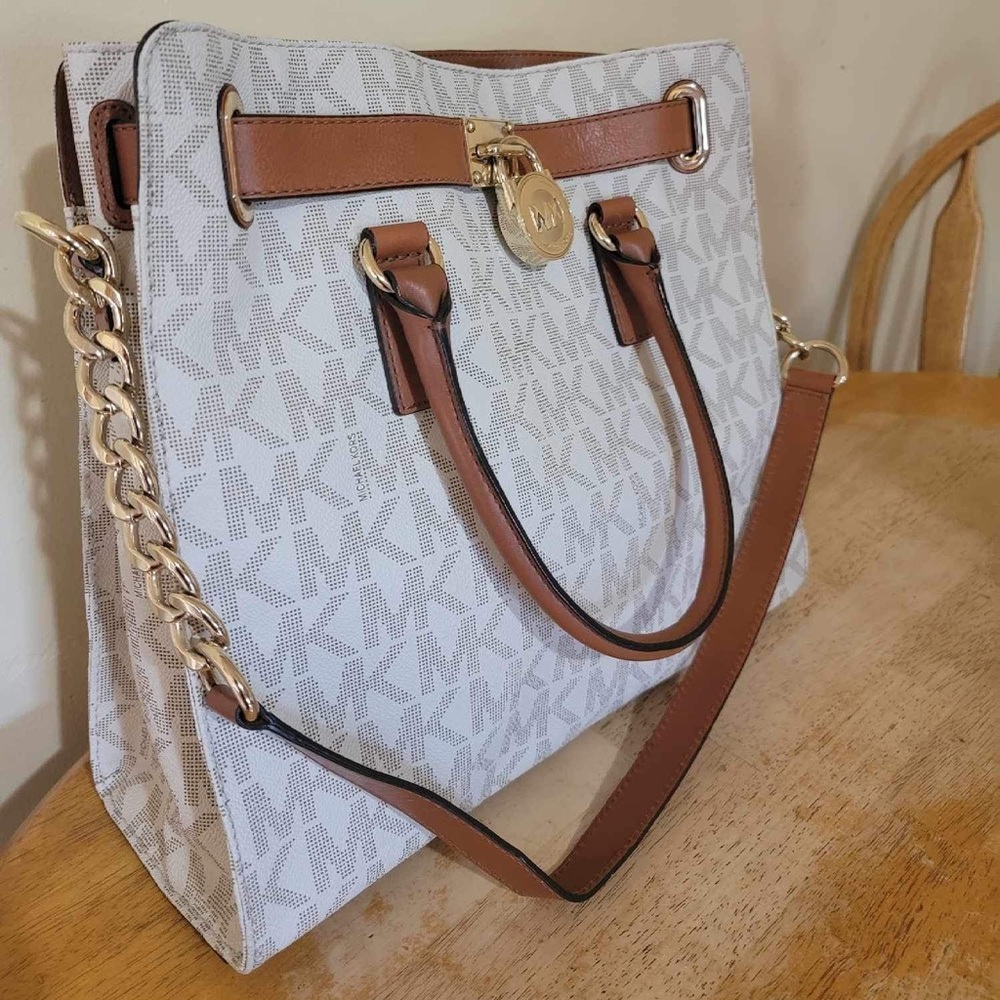 Michael Kors White/Brown Hamilton Tote